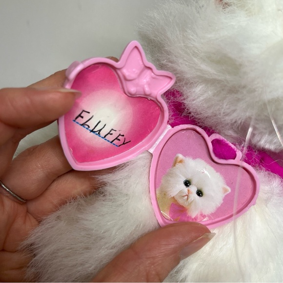 Tyco Kitty Kitty Kittens White Persian Purring Cat Plush Name Tag Colar Vtg 90s - Picture 12 of 13
